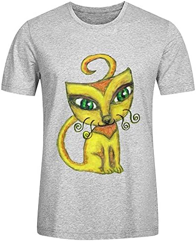 Yellow Kitten Men's Round Neck T Shirts Grey