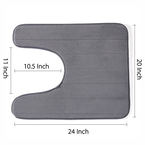 Bathroom Rugs, Set of 2 Memory Foam Bath Mat and U-shape Toilet Floor Rug (Gray)