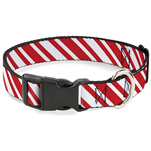 Buckle-Down 18-32" Candy Cane3 Stripe White/3 Red Plastic Clip Collar, Wide Lar…