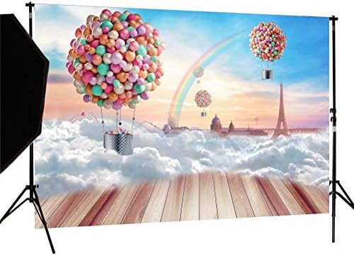 DULUDA 7x5ft Fantasy Backdrop Dreamy Castle Tower Hot Air Balloons Rainbow Kids Birthday Theme Party Baby Background Girls Party Princess Children Toddler Photos Prop CW02