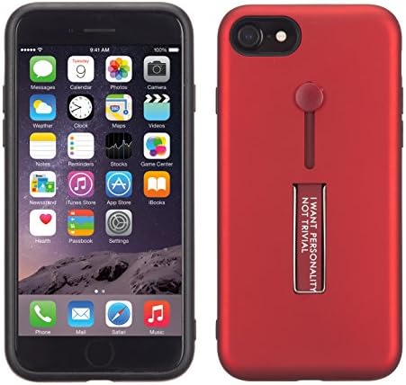 NWNK13 iPhone 8 Plus, iPhone 7 Plus (5.5'') Shockproof Multi Function Case Cover With Kickstand/Slide Finger Grip 2 in 1 Hybrid Combo (Red)
