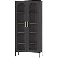ZONLESON Storage Cabinet,71" Kitchen Pantry Cabinet with Glass Doors,Tall Display Curio Cabinet with Doors and Shelves,Black Cabinet for Dining Room,Pantry,Kitchen,Living Room,Metal Cabinet