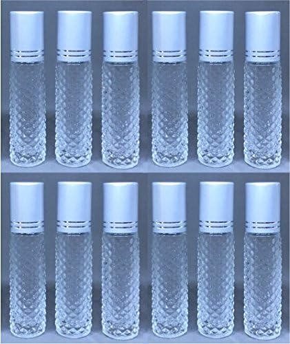 Rentra S. P. A. Premium Thick Clear Diamond Cut Design Glass Bottles with Metal Roll-on. Reusable, High Quality. For Essential Oil Blends, DIY Perfume, Cosmetics, Beauty Products