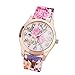 Suppion Women Silicone Printed Flower Causal Quartz Wrist Watches Hot Pink