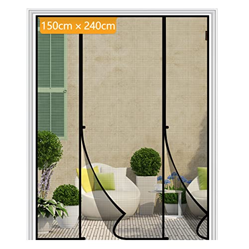 Yotache 150x240cm Fliegengitter Doppeltür Ohne Bohren, Insektenschutz für Schiebetür Balkontür, Reißfest, Fokussierte Magnete für Schnelleren Verschlu
