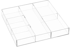 HIIMIEI Acrylic Drawer Organizer, 6 Section Clear Makeup Tray Organizer for Drawer Office Bedroom(11.8x11.8 inch)