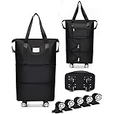 Expandable Foldable Duffel Bag with Detachable Wheels, 64L Large Capacity Rolling Travel Duffle Bag, Lightweight Carry on Luggage with Spinner Wheels, Weekend Gym Tote Bag (Black)