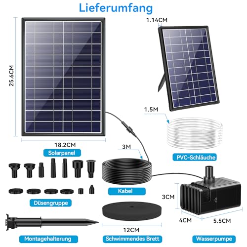 POPOSOAP Solar Fountain 8 W with 3600 mAh Backup Battery, Dry Run Protection Water Pump for Pond, Bird Tray, Aquatic Decor