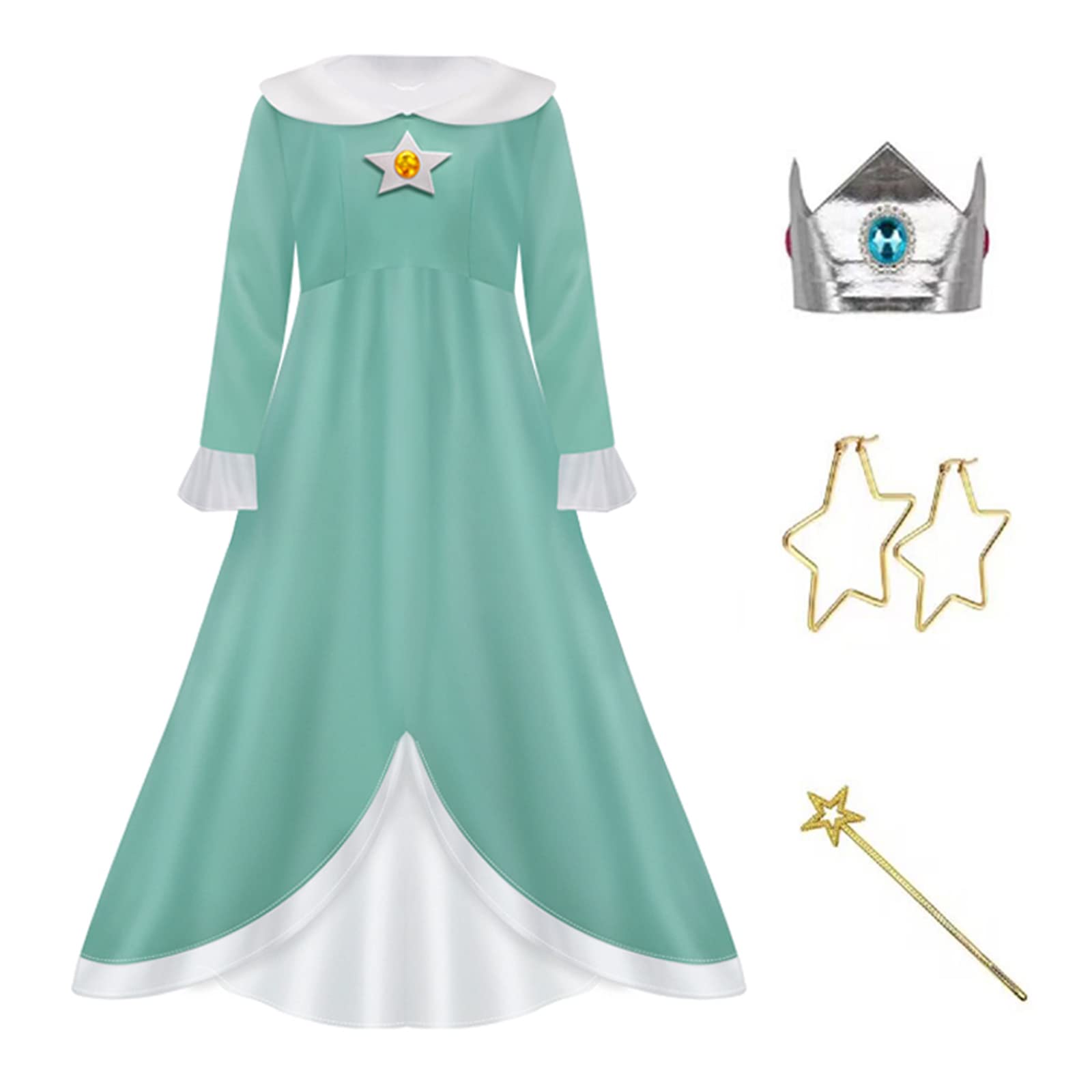 Photo 1 of Poboola Dress Costume for Girls Halloween Cosplay Dress with Crown Earrings for Kids Birthday Party Fancy Dress Up 120