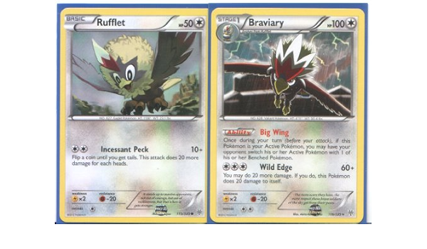 Amazon Com Braviary And Rufflet Rare Pokemon Card Evolution Set Plasma Storm 115 And 116 Toys Games