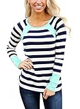 Asvivid Women's Casual Color Block Long Sleeve T-Shirt Crewneck Striped Blouse Tops S-XXL