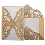 24pcs Vintage Wedding Invitations Cards with Laser Cut lace Flower for Bridal Shower,Engagement,Anniversary or other Event Ideas