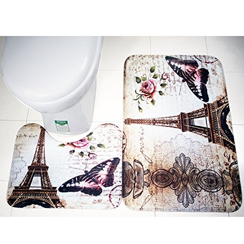 Smartcoco Paris Eiffel Tower Flannel 2pcs/set Bath Pedestal Rug Cover Bathroom Bath Mat Kit Household Bathroom Carpets Design Decor Houseware