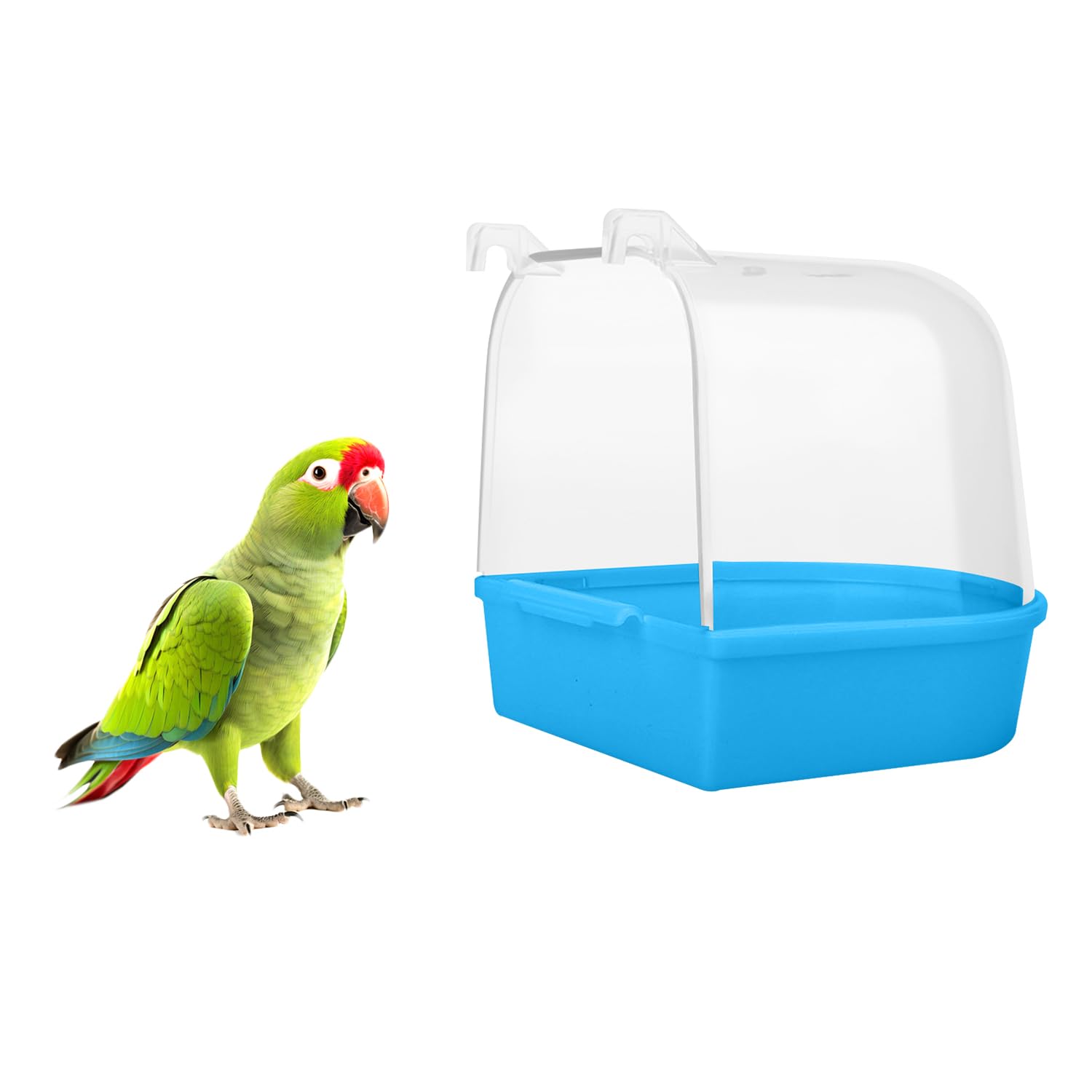 MEISH Bird Bath Tub Pet Bird Bath Box with Hooks Bird Cage Hanging Bathtub Bird Cage Accessory Supplies for Parrot Canary Budgies (Dark blue)