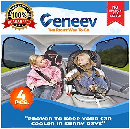 Car Sun Shades for Side and Rear Window (4 Pack) - Car Sunshade Protector - Protect your kids and pets in the back seat from sun glare and heat. Blocks over 98% of harmful UV Rays - Easy to Install,