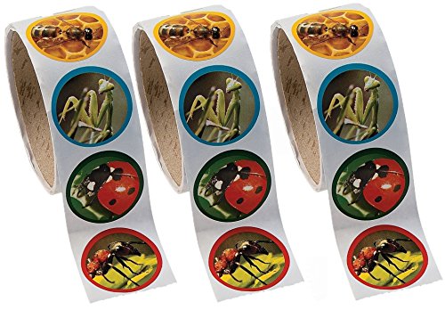 Fun Express 3 Rolls Realistic Bug/Insect Stickers (3x100 Piece), 1.5"