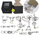High Difficulty - 12 Pieces Metal Wire Brain Teaser - Assembly & Disentanglement Puzzles Toys - Magic Trick Toys Puzzles Set - Ideal Gifts Kids Adults (Set D)