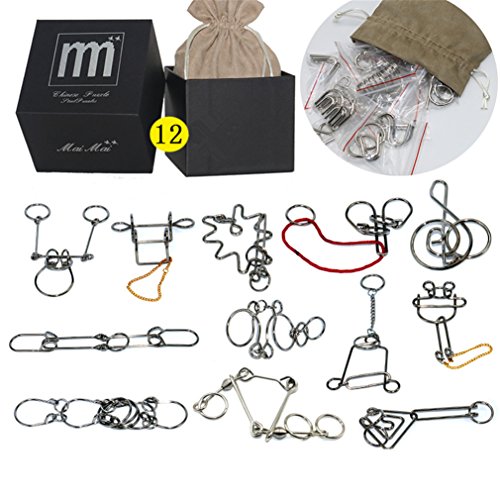 High Difficulty - 12 Pieces Metal Wire Brain Teaser - Assembly & Disentanglement Puzzles Toys - Magic Trick Toys Puzzles Set - Ideal Gifts Kids Adults