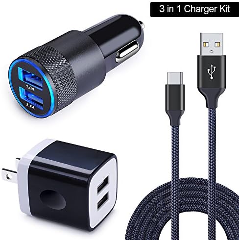 USB Charging Plug, HUHUTA Dual Adaptive Car Charger with 6FT Nylon Braided USB C Cable for Samsung Galaxy S9/ S8, S8 Plus, Note 8 / Moto Z2, LG G6 G5 V20 V30, Google Pixel & More