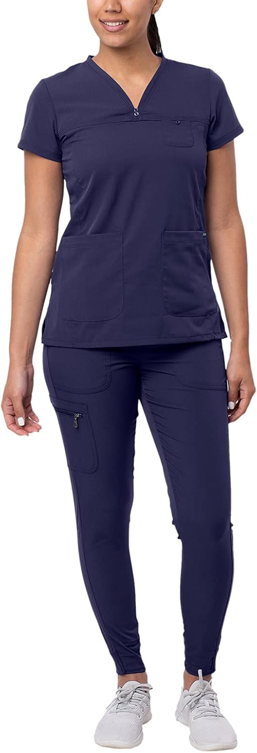 Adar Pro Movement Booster Scrub Set for Women - Sweetheart V-Neck Scrub Top & Yoga Jogger Scrub Pants: Clothing