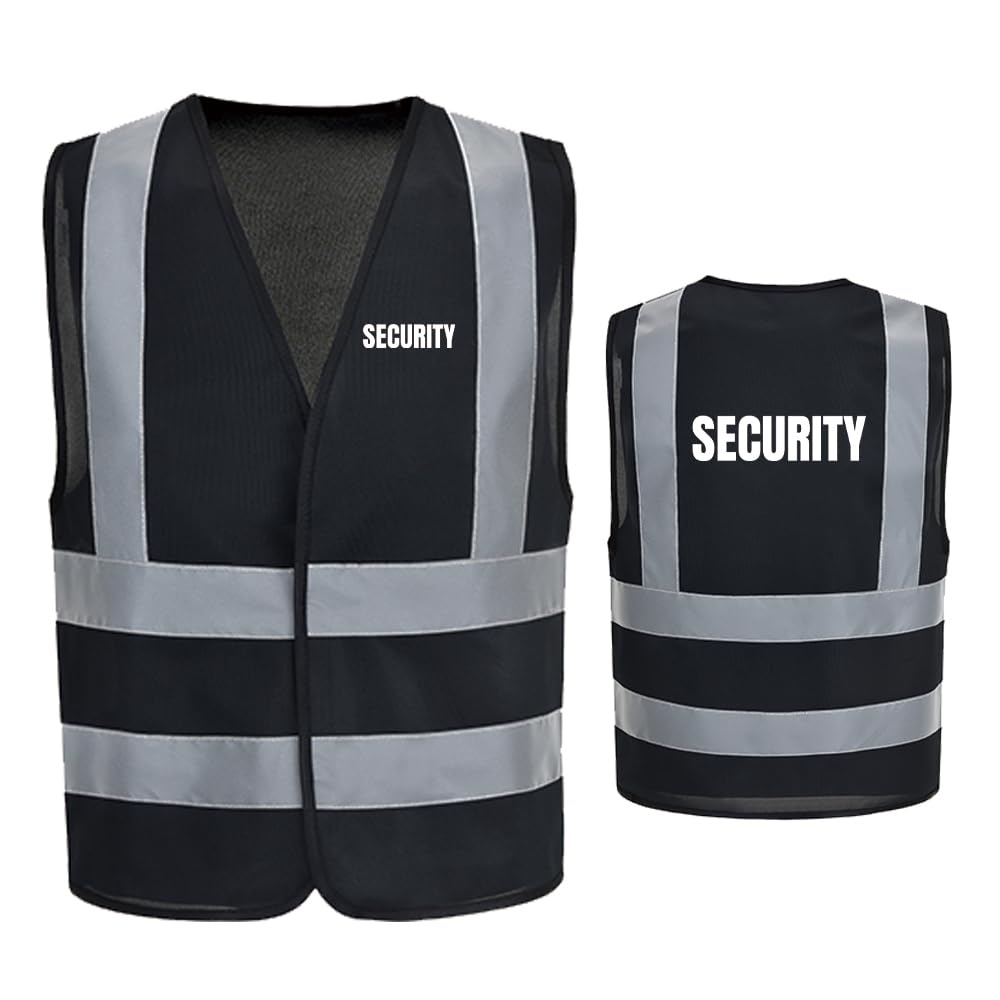 AYKRM SECURITY Black Reflective Hi-Vis Safety Vest - Maximum Protection in 2XL Size with High Visibility Waistcoat