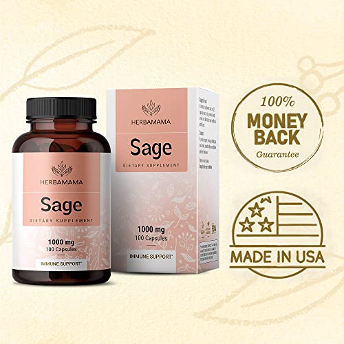 HERBAMAMA Sage Capsules 1000mg, 100 Capsules Organic Salvia