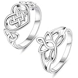 LOLIAS Stainless Steel Promise Ring Lotus Flower Celtic Love Knot Wedding Band Ring Size 5-11