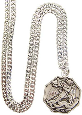 Sterling Silver Saint Michael Octagon Medal Pendant, 1 Inch