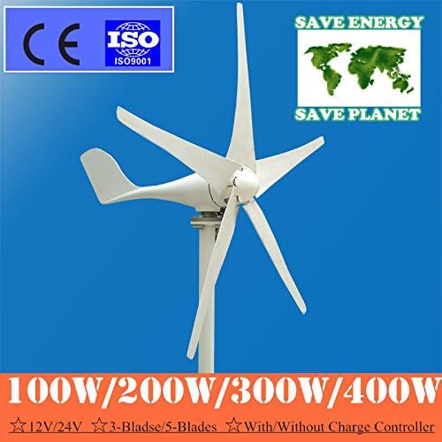TOYOSO 200W Small Wind Turbine Generator Windmill; Horizontal Axis WINDGENERATOR; DC 12V/24V 3/5 Blades with or without Charge Controller (12V, 5 blades)