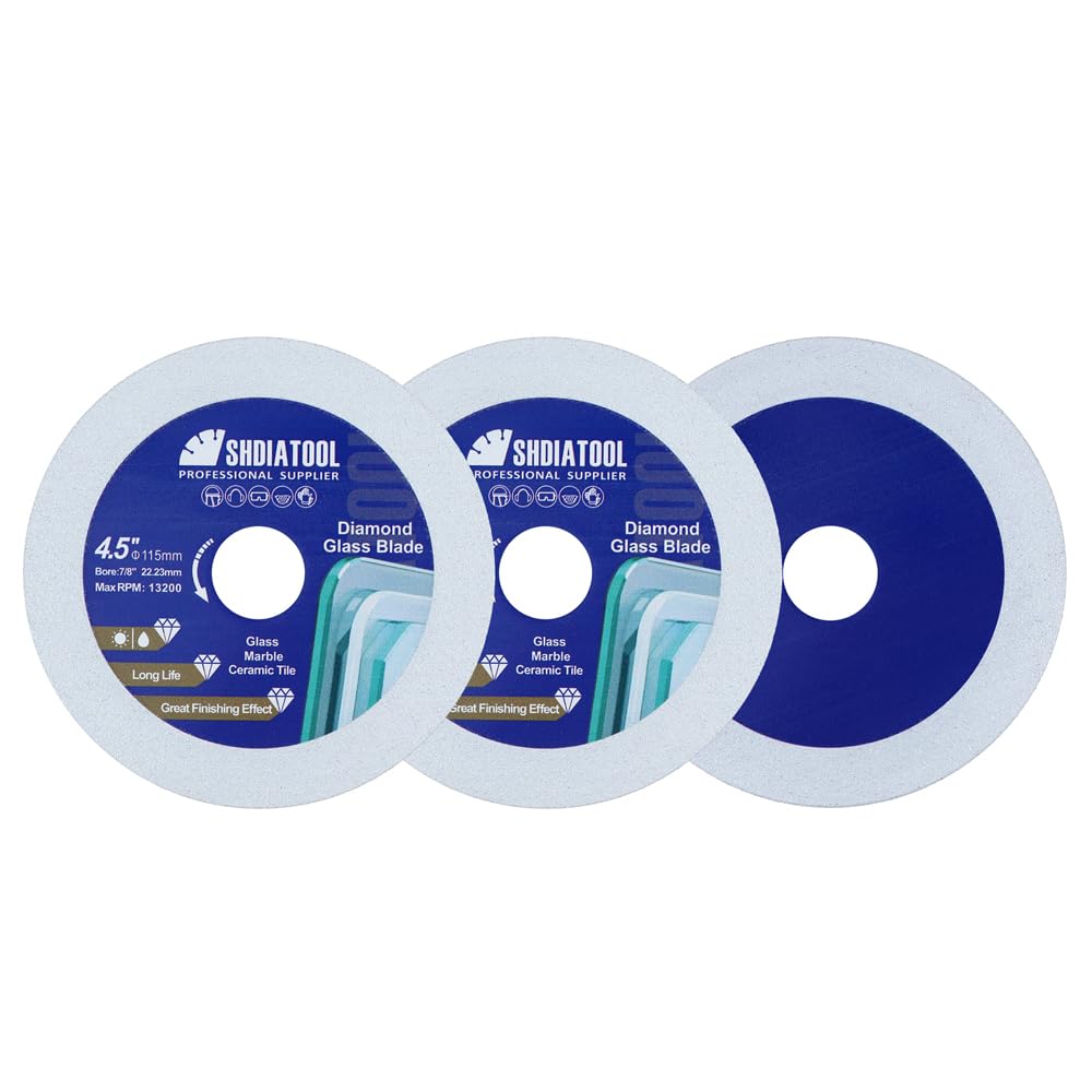 SHDIATOOL Diamond Glass Cutting Disc 115mm Saw Blade, Ultra-Thin Cut Off Wheel for Tile Ceramic Porcelaim Marble 115mm (3 of Pack)