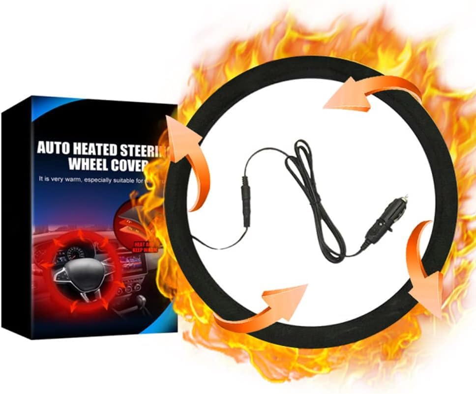 Photo 1 of **MISSING PLUG**Heated Steering Wheel Cover Universal 12V Steering Wheel Warmer 14.5-15.5 Inch Heated Auto Steering Wheel Protector Cover for Cars Trucks Vans (Black)