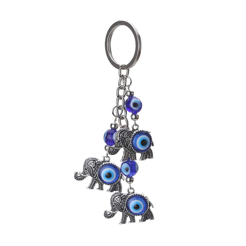 BESPORTBLE Blue Evil Eye Keychain Elephant Blue Eye Turkish Amulet Nazar Bead Keyring Good Luck Blessing Charm for Home Car Bag Purse Decoration