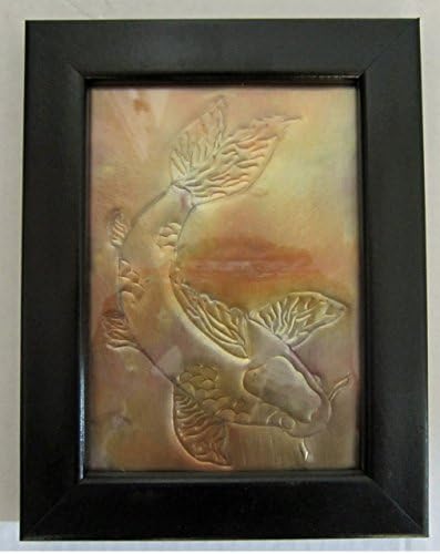 Copper embossed and hammered Koi in 5X7 black frame