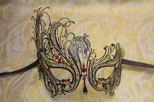 Black metal laser cut Venetian Phantom Mask Masquerade- Red/Black