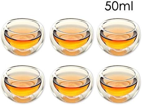 NDHT Pack of 6 50ml Heat Resistant Double-Wall Insulated Glass Tea Cup ice Cream Cup Coffee Cup - (1.7 oz)