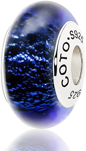 COTO 925 Sterling Silver Lining Core Dark Blue Glass Bead Charm for European Style Bracelet