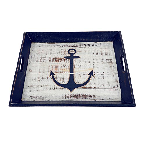 Weathered Wood Tray w/ Carved Anchor Motif