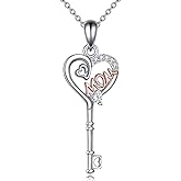 ONEFINITY Mothers Day Gifts for Mom Sterling Silver Heart Key Necklaces for Women I Love You Mom Necklace Jewelry Gifts for Girlfriend Wife Mom
