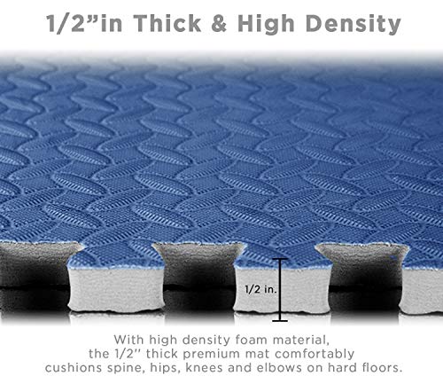 Aduro Sport Workout Floor Mat, Interlocking Foam Floor Mats, Exercise Rubber Foam Play Mat for Home Gym (Blue) - Thumbnail 2