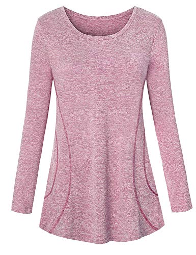 Fitness Tops for Women Long Sleeve,Cucuchy Yoga Tunic Top for Leggings Female Wicking T-Shirt Practise Crewneck Shirts Lightweight Soft Breathable Cool Comfy Tees Light Red M
