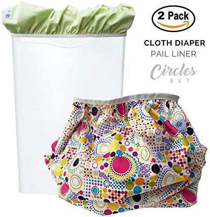 Baby Tooshy Diaper Pail Liner Set (2) - Large Capacity Wet Bag for Cloth &amp; Disposable Diapers. Effectively Contains Stinky Diapers. Heavy Duty PUL offers Superior Leak Free Protection. Circles