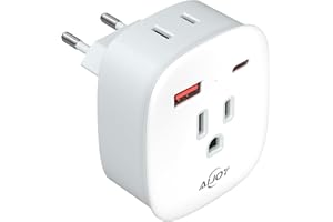 European Travel Plug Adapter, PD 20W USB-C International Power Plug, 2 Outlets & 2 USB Charger (1 USB C), AiJoy Type C Outlet Adaptor Charger for US to Italy France Germany, Travel Essentials
