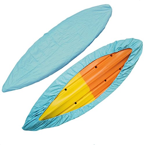 RONGT 2 Pack Waterproof Kayak Cover, 2.6m-6.5m Canoe Storage Cover Offers UV Protection for Fishing Boat,Rowing Shell & Paddle Board (light & dark blue, 3.5m(kayak8.5-9.9feet))