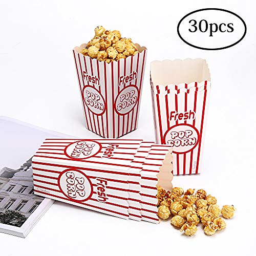 Movie Party Popcorn Boxes Food Grade - Striped Red and White - Popcorn Party Supplies for Movie Night, Theaters, Festivals, Carnival Party Theme (30boxes)