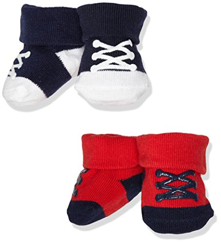 Carter's Baby Boys' Folded Cuff Booties (2 Pack), Blue/Red, NEWBORN