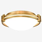TEENYO Modern Gold Flush Mount Ceiling Light 12 Inches Milk Glass Ceiling Light Fixture 2-Light Mid Century Brass Flush Mount