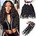 RECOOL 10A Wet and Wavy Human Hair Bundles with Closure Virgin Brazilian Hair Water Wave Hair Bundles with Closure Natural Color Real Good Quality Hair(14 16 18+12)