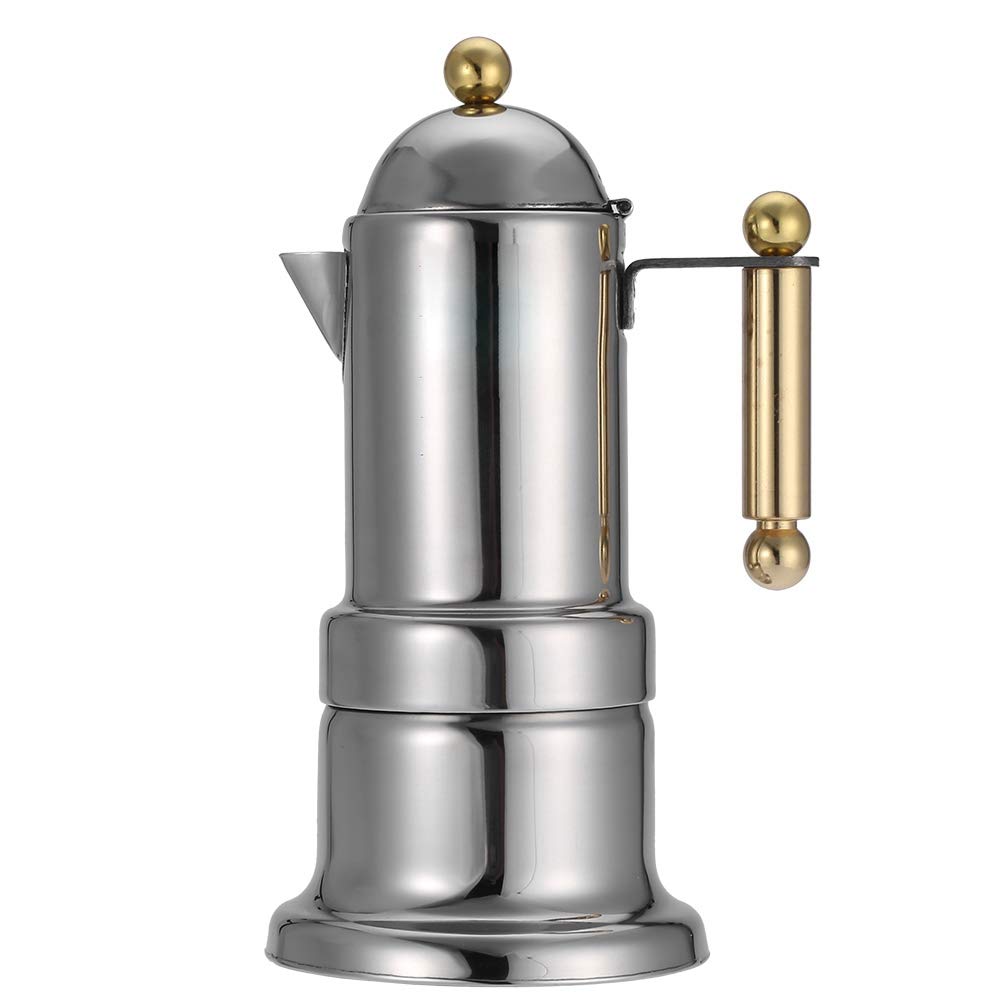 fosa Stove-Top Italian Espresso Maker, Moka Pot Made of Stainless Steel with Safety Valve, for Full Bodied Stove Top Coffee, Makes 4 Cups of Espresso