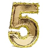 Juvale Small Number 5 Gold Foil Pinata, Fifth Birthday Party Supplies, 15.5 x 10.5 x 3 Inches