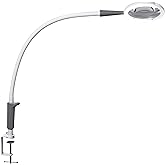 Daylight Magnificent Pro™ LED Magnifying Lamp with Clamp – 2-in-1 Task Light & Magnifier, 5,500 Lux at 6", 5" 1.75X Lens, 3 Brightness Levels, Flexible 26" Arm, 95+ CRI, Easy Twist Head – White/Grey